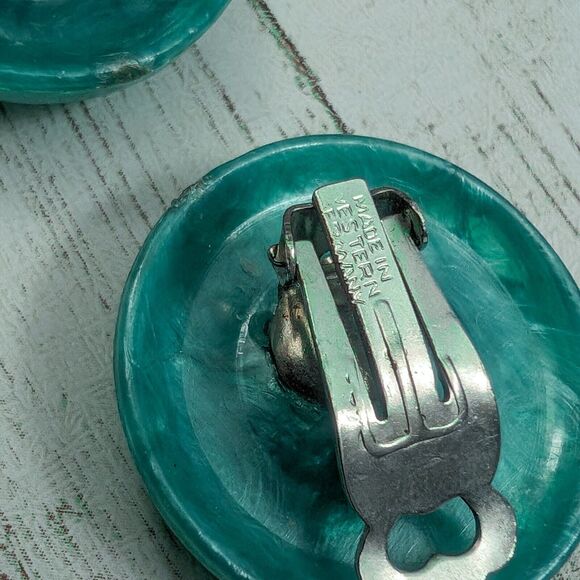 Vintage Clip On Earrings - Aqua-ish Stamped Western Germany - Picture 6 of 6